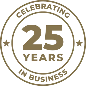 25 years in business logo